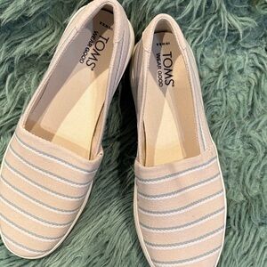 TOMS Women's Beige Striped Flats
